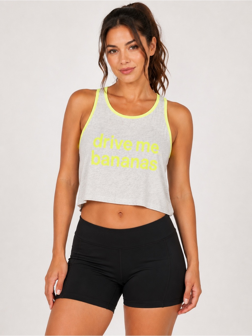 Aerie Heather Gray Cropped Racerback Tank with Neon Yellow Trim